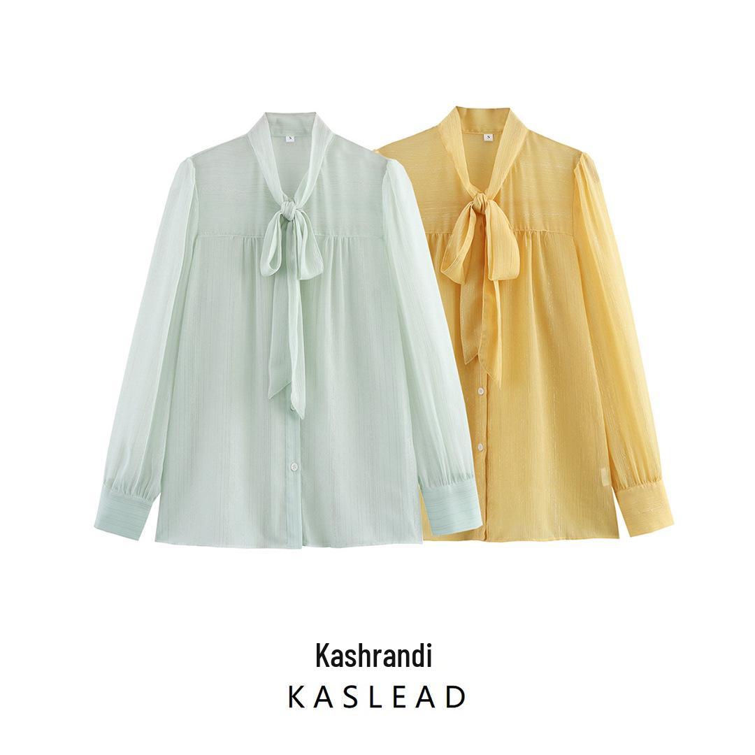 

2025 Spring Women s European & American Style Two-Color Lightweight Long-Sleeve Shirt M жовтий