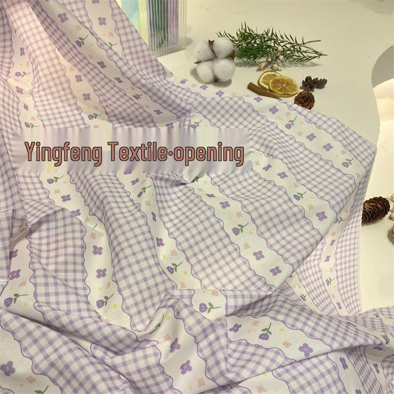 100% Cotton Digital Print Plaid Floral Fabric for Handmade Bags, Tablecloths, Clothing, and Wearables for Women and Children