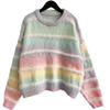 Autumn and winter loose gradient color striped imitation mink knitted round neck long sleeved pullover sweater for women 3557 KTB
