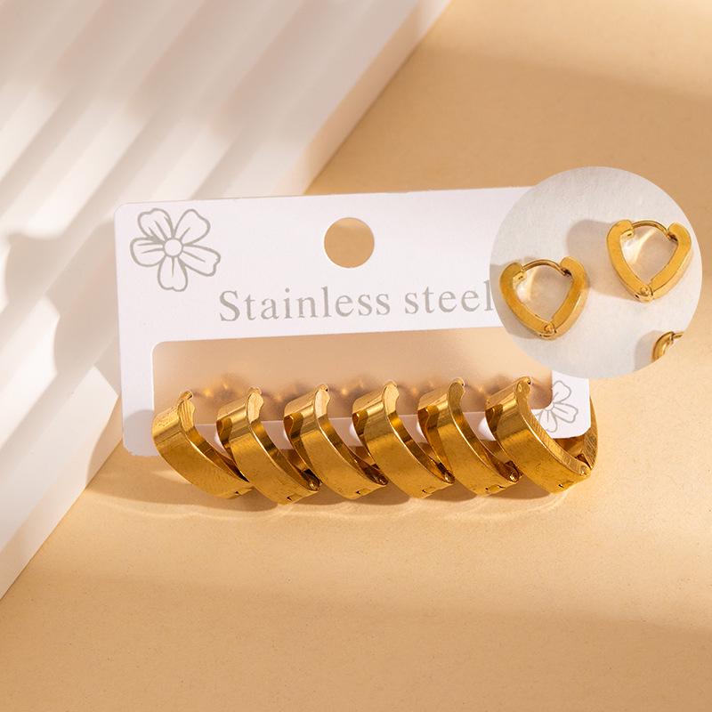 Korean Style Stainless Steel Cross-border Hoop & Stud Earring Set - Niche Elegant Titanium Steel Earrings for Commute.