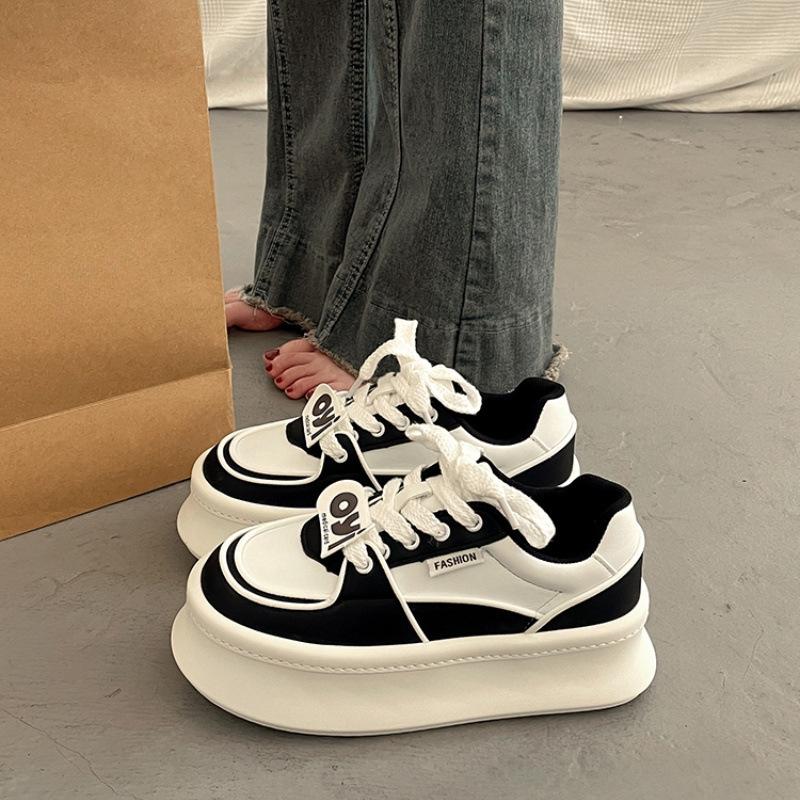 

Туфли Muffin Platform White, женские универсальные кроссовки Niche, ранняя весна, новые повседневные кроссовки, увеличивающие рост 40 чёрный