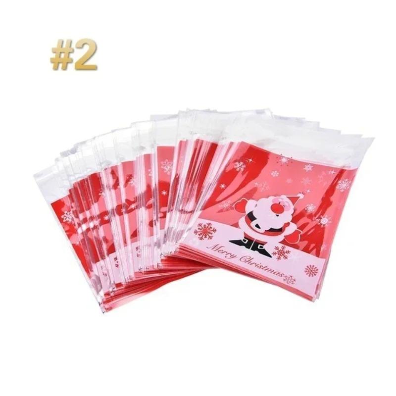 100Pcs/set 4Style Christmas Santa Claus Moose Snowman Self-adhesive Cookie Packaging Bag Biscuits Snack Decoration Gift Holder