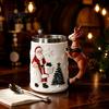 Christmas Coffee Mug Santa Claus with Reindeer Handle, 300ml 3D Resin Holiday Cup Embossed for Hot Cocoa, Winter Home Decor Unique Table Ornament