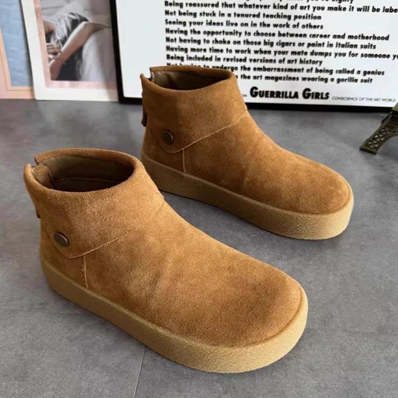 

Женские ботильоны на плоской подошве из замши на платформе, дизайнерская обувь в стиле ретро 2025 года, трендовая зимняя обувь нового бренда для ходьбы, комфортная классика, Botas De Mujer 40