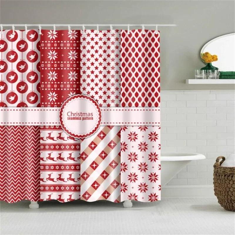 Merry Christmas Shower Curtain Christmas Home Decor Snowman Santa Claus Bathroom Curtain Polyester Fabric Bath Screen with Hoo