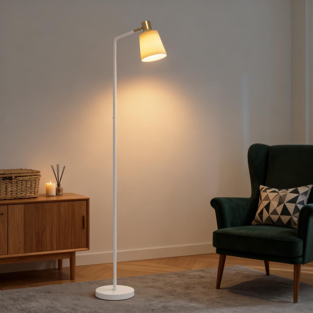 Modern Standing Lamp, Floor Lamp with 350 Degrees Rotatable Head for Living Room, White