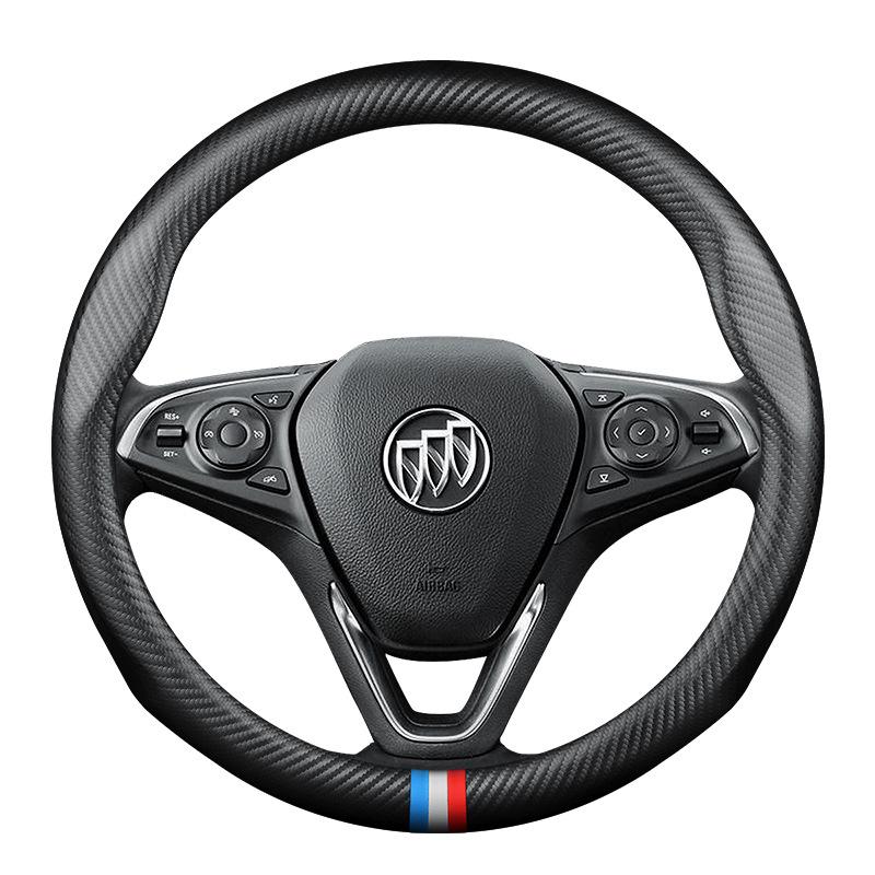 Premium Leather Steering Wheel Cover for Buick: Envision, Regal, LaCrosse, Excelle, Encore, GL6, Carbon Fiber Design