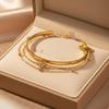 3pcs of Stacked Golden Bracelet Set Smooth Cuff Bead Single Crystal Dainty Layer Wrist Jewelry for Women