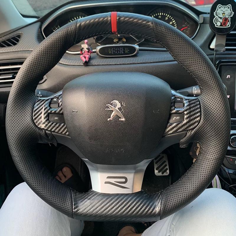 Для Peugeot 308 2014-2017 ручная прошивка нескользящая черная кожаная накладка на руль автомобиля 1
