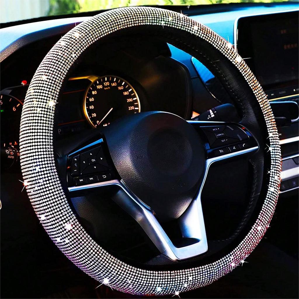 Capa de volante de carro de cristal para mulheres e meninas, capa de volante com glitter, brilhante, strass, diamante, proteção de direção de carro