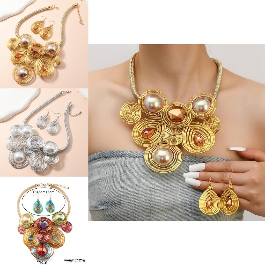 Artistic Jewelry Collection With Plant Floral Motifs And Water Wave Chains For Unisex Wear