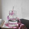 ZISIZ Pink Butterfly Glass Straw Cup Set