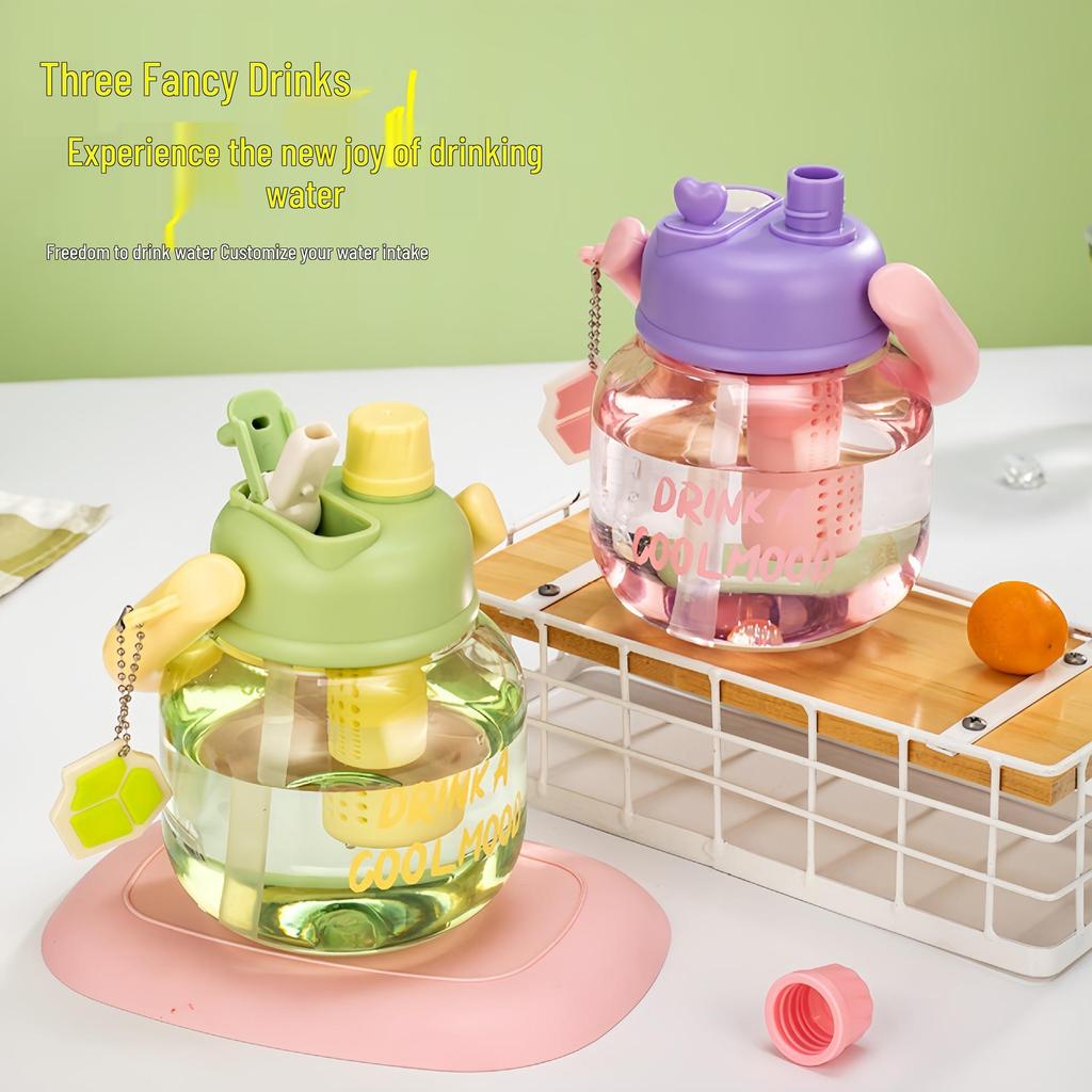 Large-Capacity Cartoon Kids' Water Cup with Straw & Tea Filter