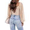 Summer Women's Blouse Fashion See-through Lantern Sleeve Splicing Slimming Top