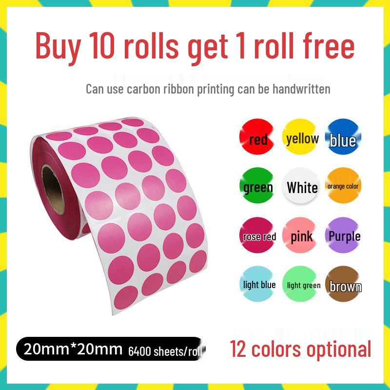Round Self-Adhesive Numbered Code Stickers - Colored Dot Roll Labels for Sales Control and Monthly Tracking.