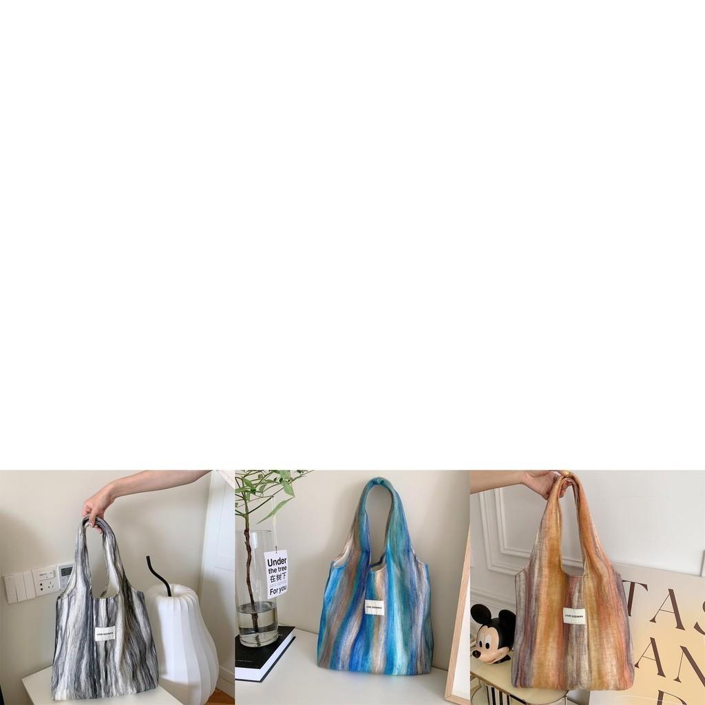 Stylish Woolen Striped Shoulder Tote Bag Trendy Canvas Bag For Students And Shopping