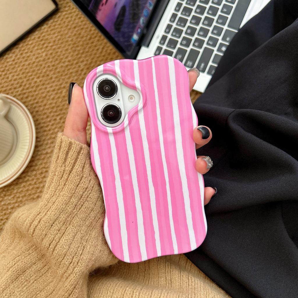 Fashion 2 in 1 Glossy Stripes Phone Case for iPhone 17 Air 13 14 15 16 Pro Max Wave Edges Comfortable Touch Hard Slim Back Cover Shell