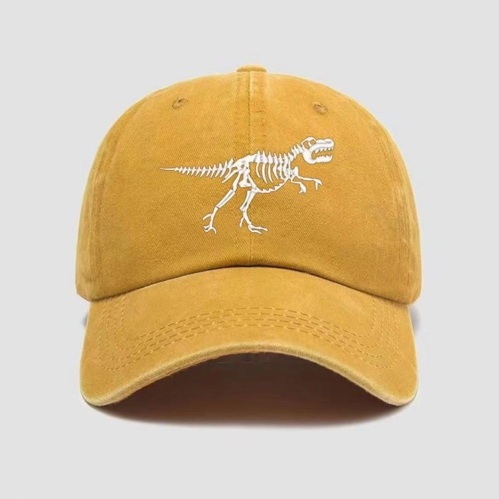 Curved Brim Dinosaur Skeleton Printed Hat Washed Cotton Skull Graphic Cap  for Men Women жёлтый