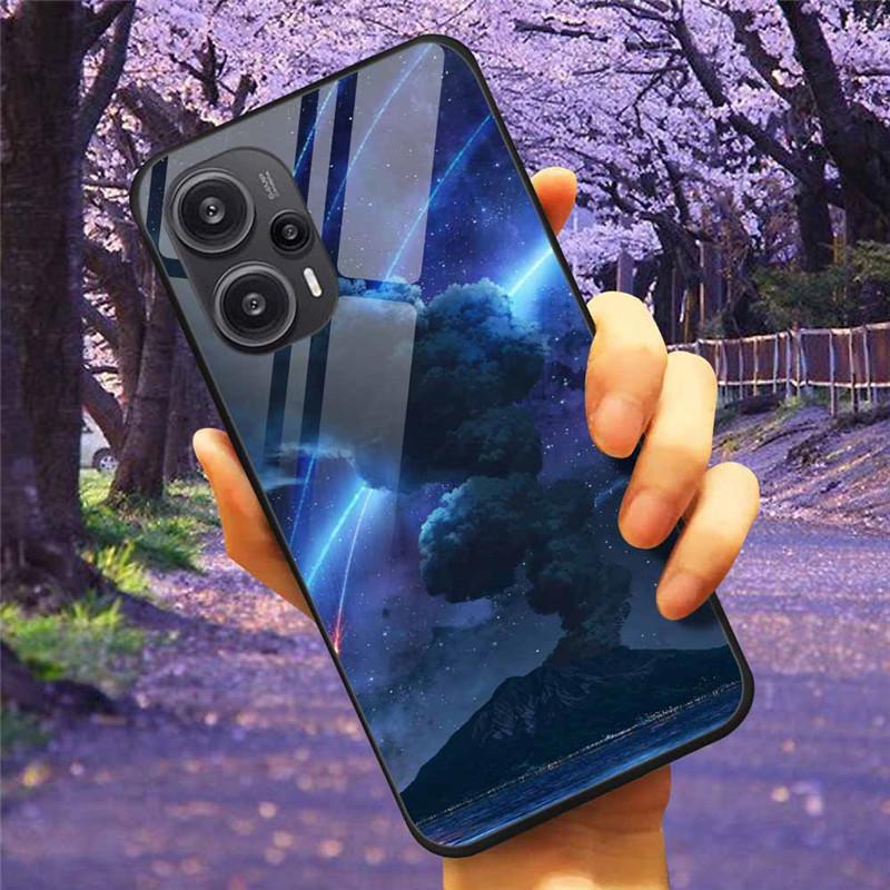 For Xiaomi Poco F5 5G / F5Pro Case Tempered Glass Lake Moon Hard Phone Cover for POCO F5 Pro Capas Funda on PocoF5 Luxury Coque