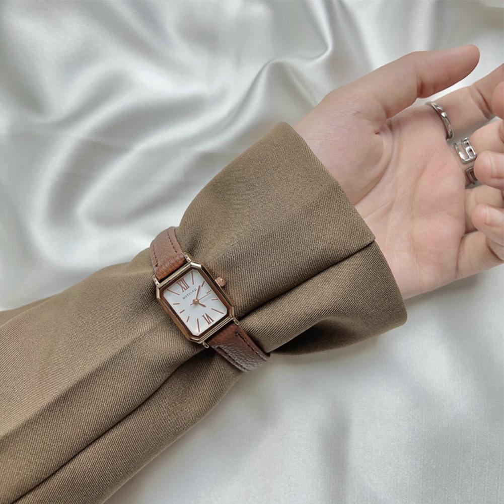 Retro Square Wrist Watch For Women Trendy Luxury Waterproof Watch With Pu Leather Band For Girls Student