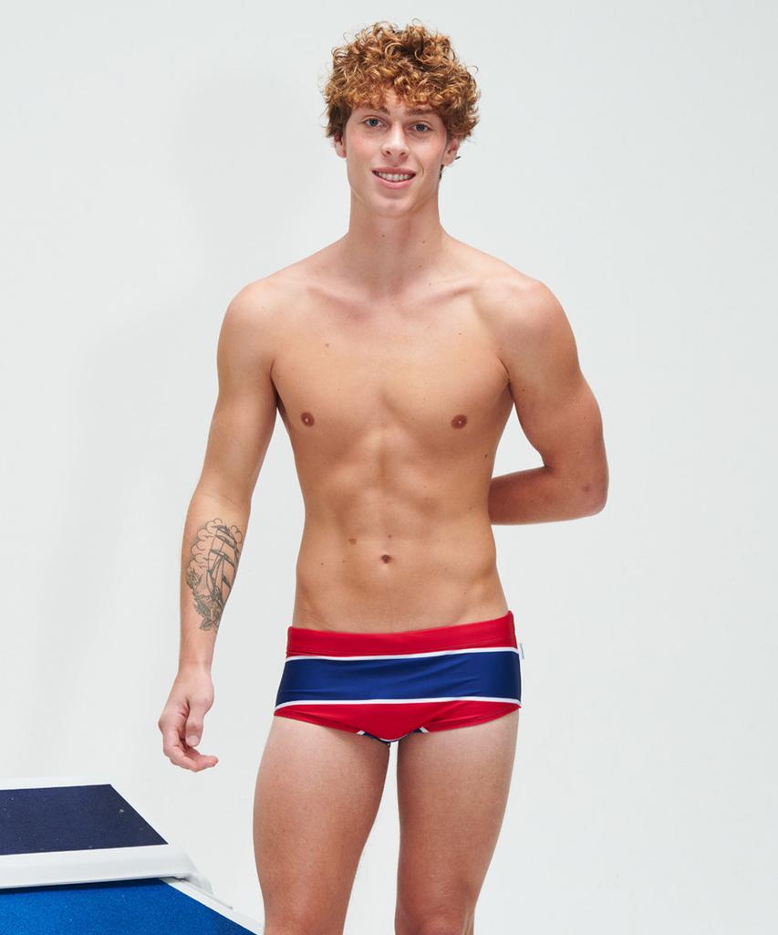 Dillaispul Varsity Stripe Square Leg Swimsuit - Classic Red