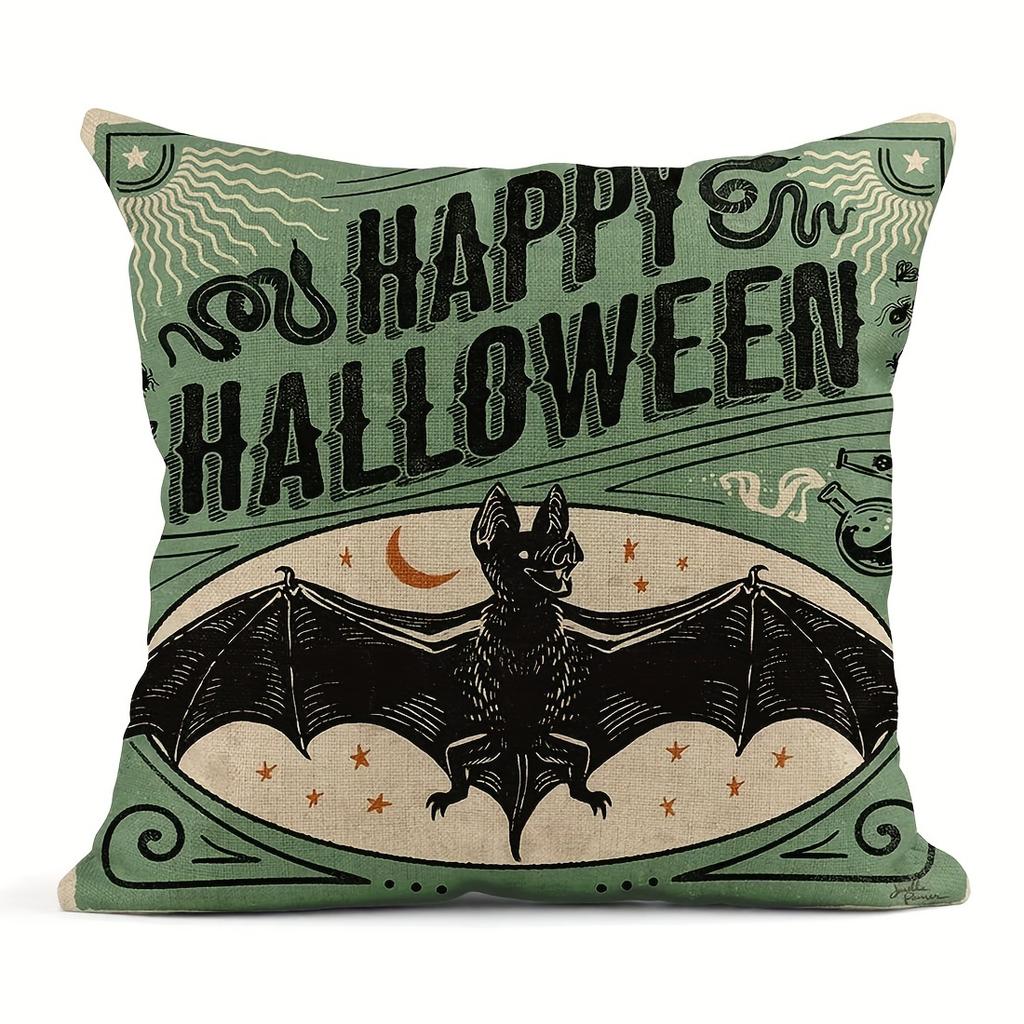 Linen Blend Throw Pillow Covers 45x45cm Vintage Halloween Scaredy Cats Pumpkins Home Decor Pillowcase Square Cushion Covers
