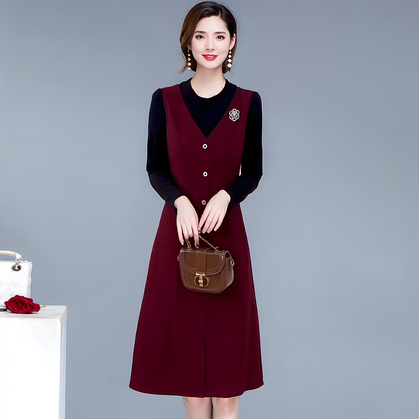 *Spring 2026 Elegant Plus Size A-line Two-Piece Mid-Length Dress* 4XL красный