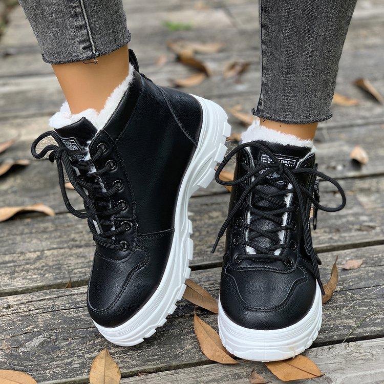 Women's Large Size Fur Mouth Thick Sole Soft Sole Winter Warm Fur Snow Boots Padded Lined Ankle Boots Non-Slip Hiking Sports Cotton Boots
