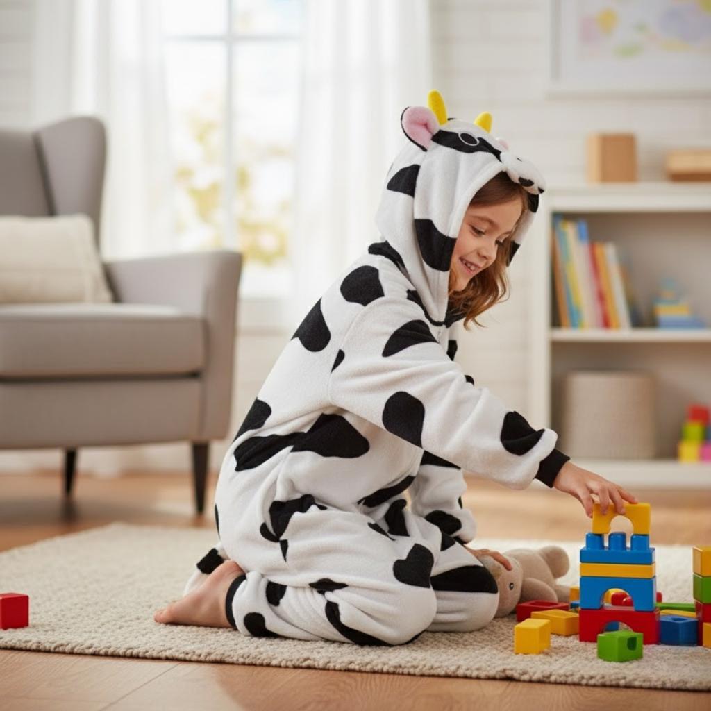 Cow warm one-piece pajamas children's costume kigurumi tracksuit 146-152 Onesie children 015pcN cow - 122-128