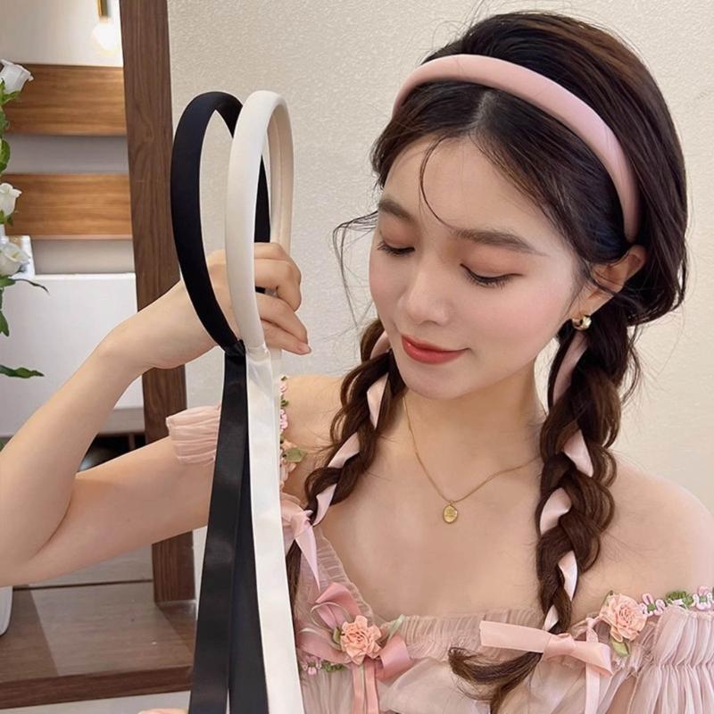 Bezel Headwear with Ribbon Tail for Girls Women Trend Hair Bands Fairy Headband DIY Hair Hoop for Fashionable Look