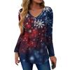 Women's Fashion Casual Christmas Tree Print V-Neck Decorative Button Long Sleeve T-Shirt Top