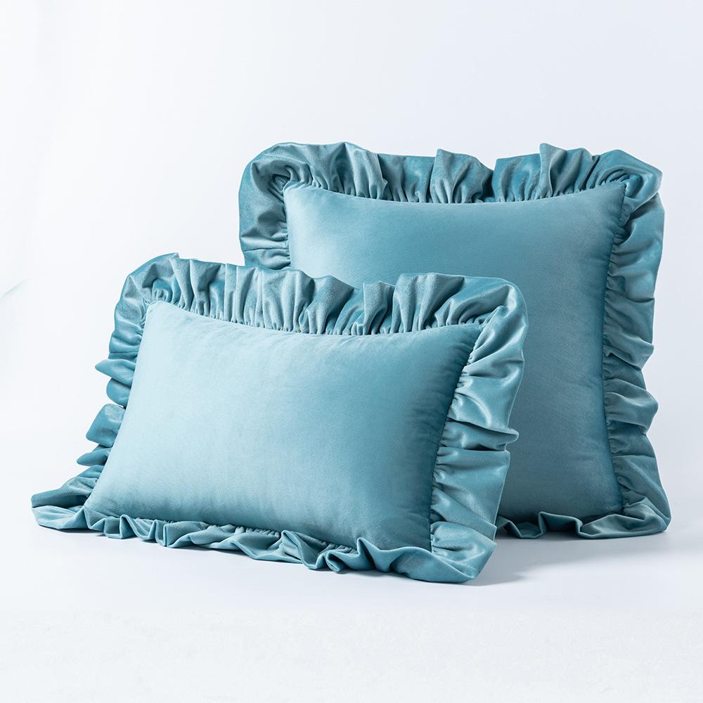 Ruffled Edge Minimalist Solid Color Velvet Pillow Cover For Home Decor Sofa Bed Throw Cushion Window Seat Lumbar Support Pillow Case