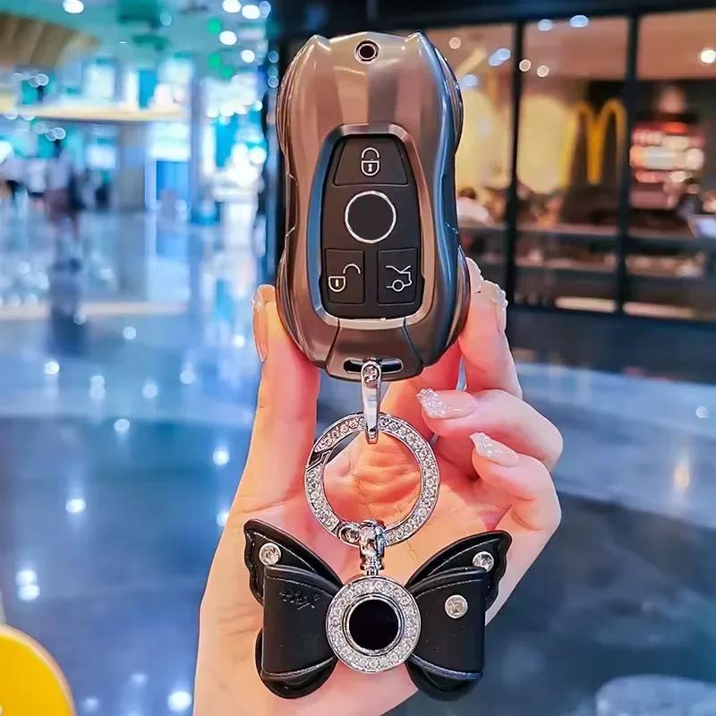 Car Key Case Cover For Mercedes Benz C E A B S Class Gle Gla Glb, Soft Tpu Key Fob Protector With Luxury Zinc Alloy Frame