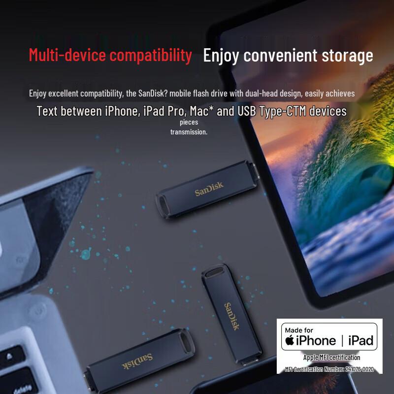 SanDisk IXpand Flash Drive Luxe Dubbele USB-C & Lightning