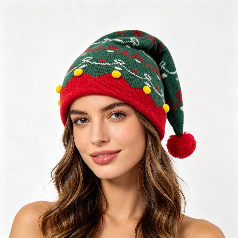 Red Christmas Knit Parent-Child Pom-Pom Hat