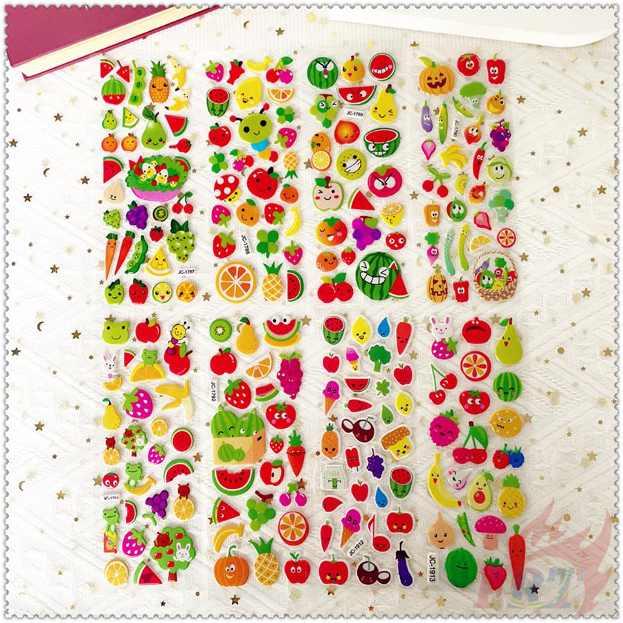 8Sheets/set Fruits and Vegetables Rewards Sticker Puffy Bubble Toys Stickers