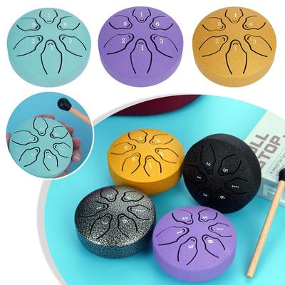3 Inch 6-Tone Steel Tongue Drum Mini Hand Pan Drums with Drumsticks Percussion Musical Instruments Drum Accessories