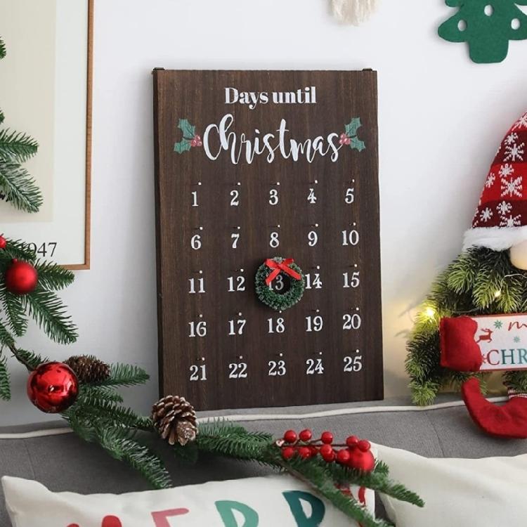Kids Participatory Christmas Clock Calendar Sustainable Wood Wall Suspended Easy Arrange Plan