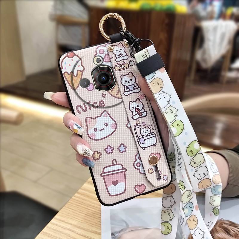 Back Cover Dirt-resistant Phone Case For ZTE Nubia Focus Pro 5G Cute Wrist Strap Lanyard Cartoon Phone Holder Anti-dust