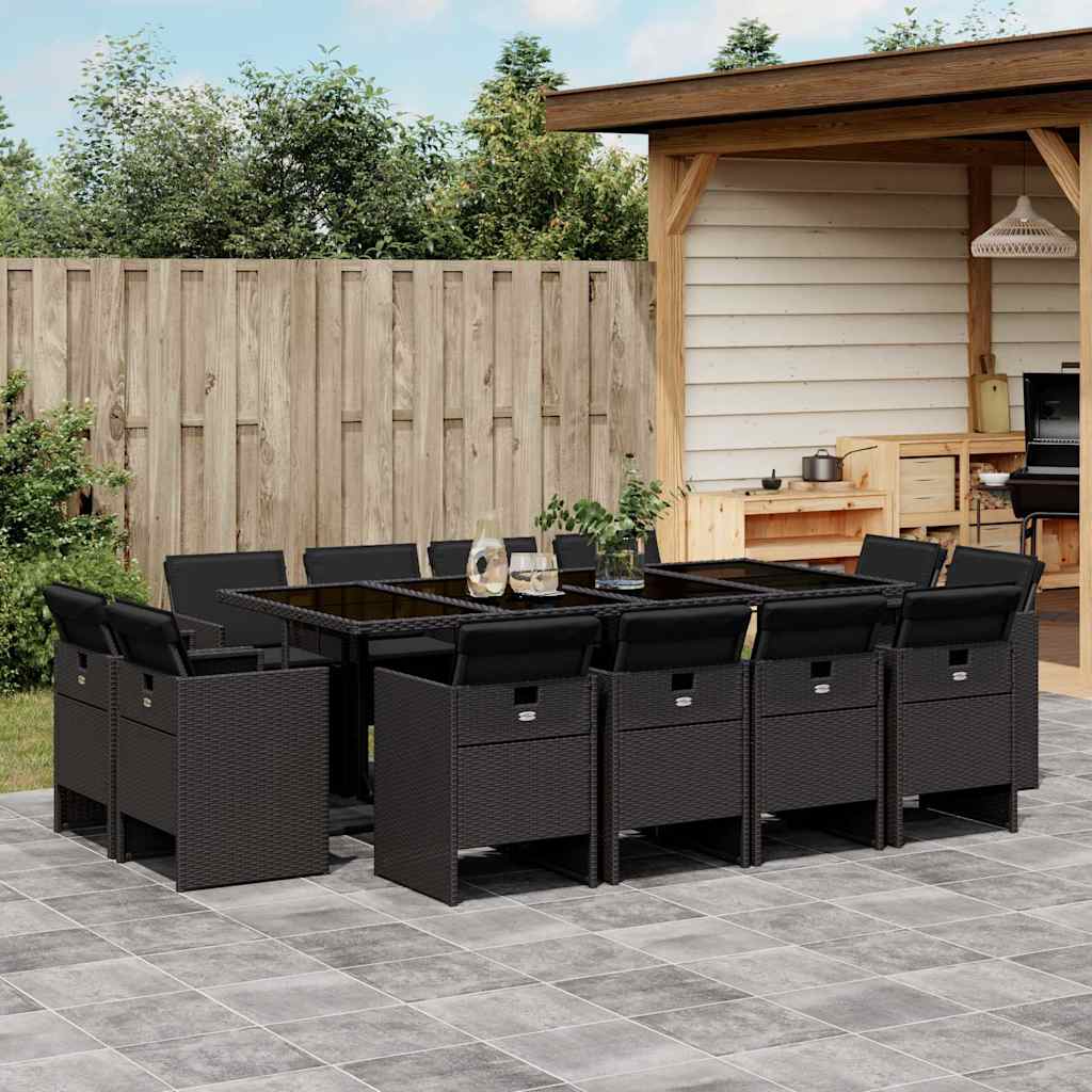 Vidaxl 13-Cz. Garden Furniture Set, Cushions, Black, Rattan PE