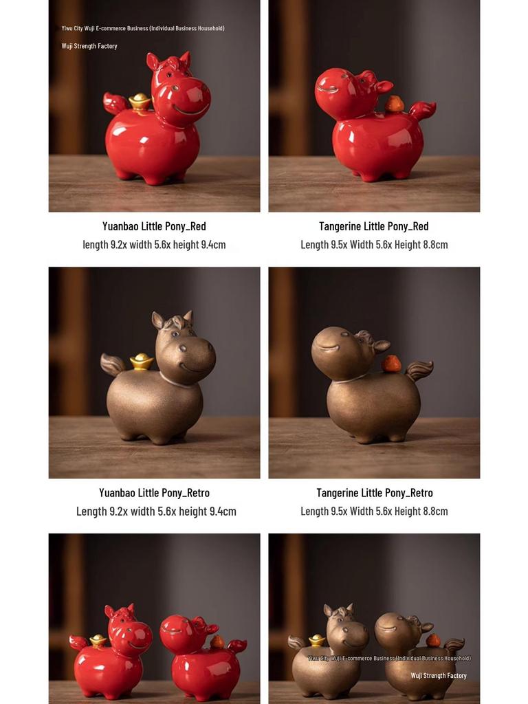 Coppia di Figure di Cavallo in Ceramica Rossa Tang - Mascotte Anno Zodiacale Arredo Tavolo