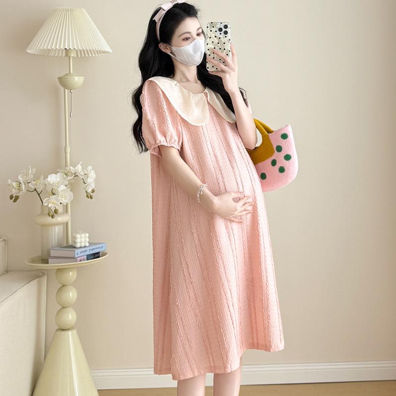 2026 Korean Style Summer Maternity Dress with Doll Collar 2XL