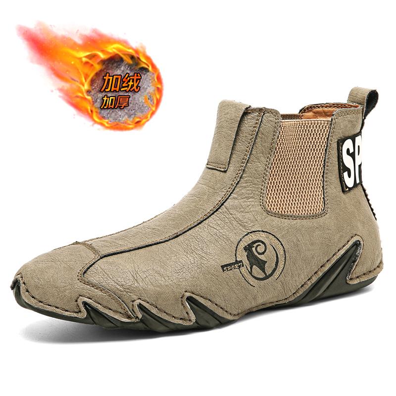 Móda Pánské Outdoor Zimní Sporty Turistika Ruční šití Kožené tenisky Kotníkové boty Nové Neklouzavé Ležérní Teplé plyšové pánské boty Chelsea