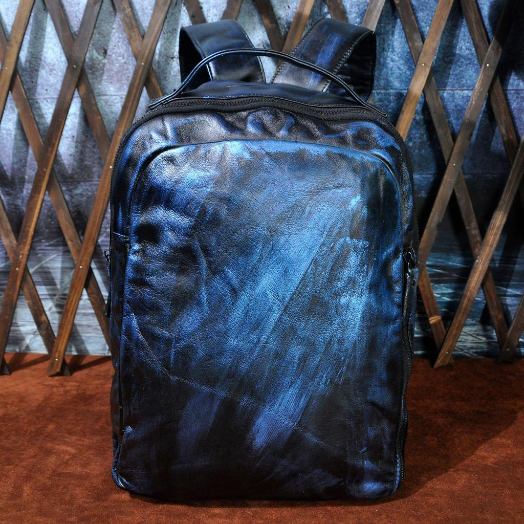 Crazy Horse Leather 14-Inch Retro Men's Backpack Laptop Bag