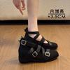 Inner Height Increase Retro Mary Jane Single Shoes Women'S Autumn New Versatile One-Word Buckle Light Mouth Square Head With Skirt Single Shoes
