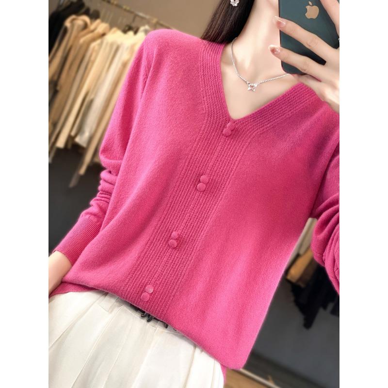 V-neck Sweater Women's Autumn and Winter New Knitted Sweater Versatile and Thin Bottoming Shirt Wool Inner Top Women's Clothing
