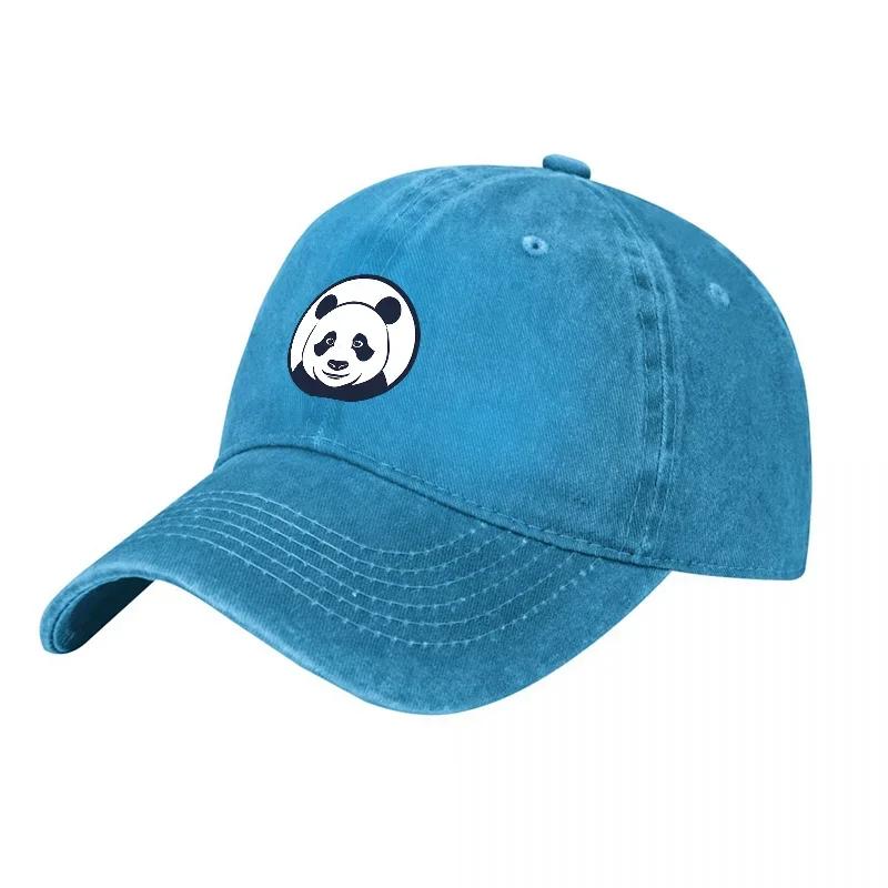Panda Logo Washed Canvas Baseball Cap Unisex Adjustable Hat Classic Vintage Style Outdoor Sun Protection Headwear
