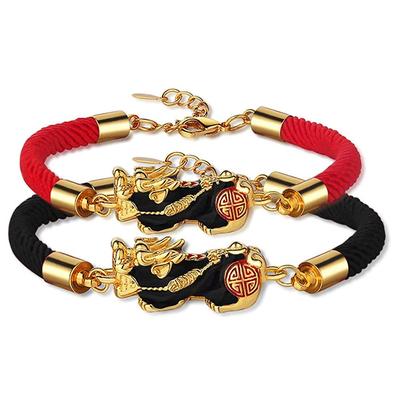 Deelfel Pixiu Armband für Männer und Rote Schwarze Schnur Kette Geflochten 18K Gold Pixiu Armband Partner Stil Paar Glück im Geld und Unisex Mode