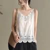 Sommer Retro Baumwolle und Leinen Camisole Künstlerisch Schlicht Dünn Vielseitiges Basic-Shirt Waldspitze Weste für Damen