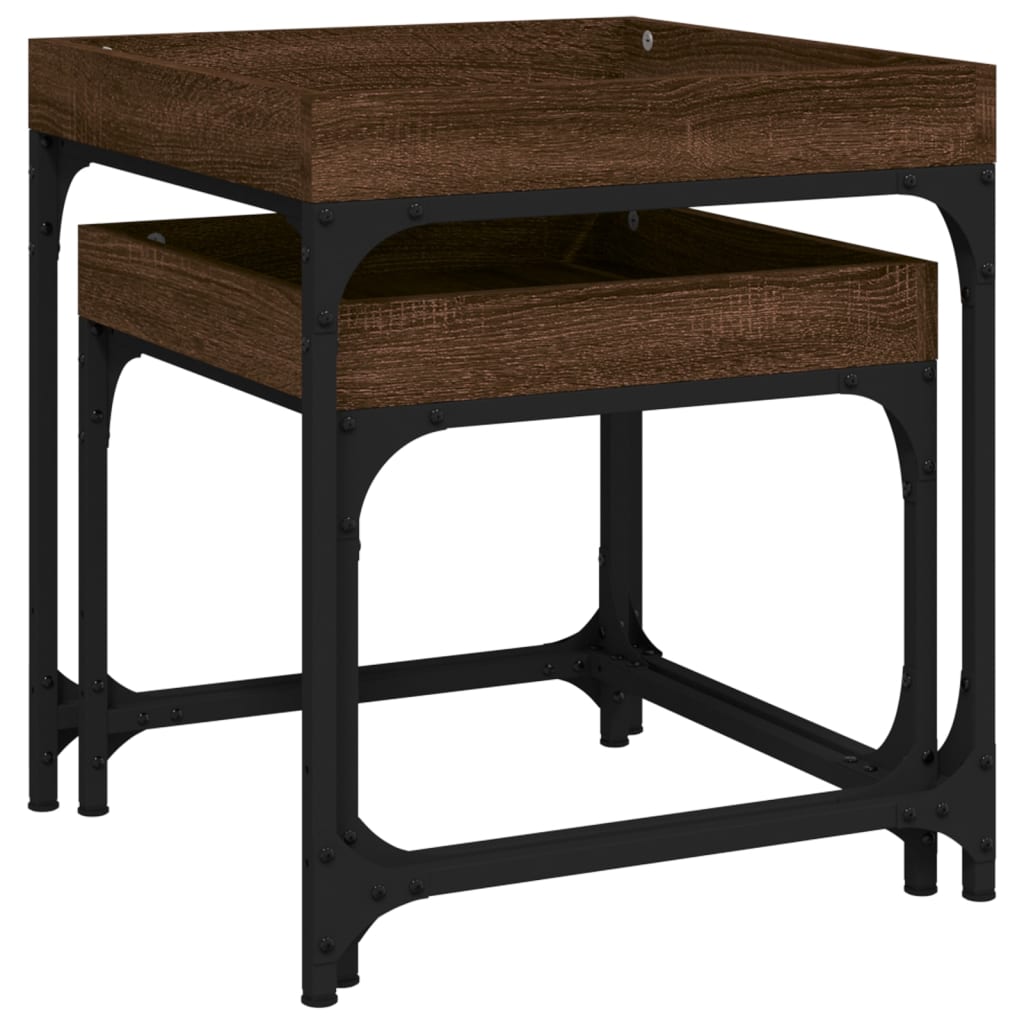  Side Tables, 2 Pcs, Brown Oak, Wood-based Material
